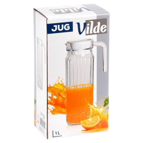 Dzbanek Szklany do Lodówki VILDE 1 L Wąski Ryflowany z Pokrywką