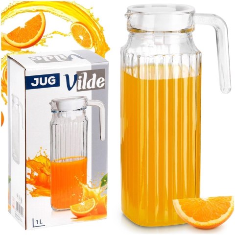 Dzbanek Szklany do Lodówki VILDE 1 L Wąski Ryflowany z Pokrywką
