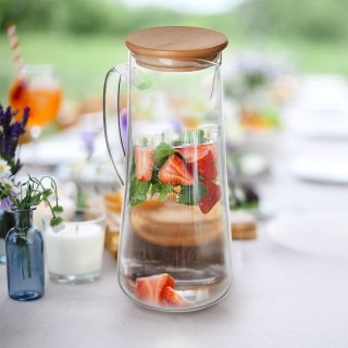 Dzbanek Szklany z Pokrywką Bambusową Solidny Dekoracyjny ORION 1,35 L