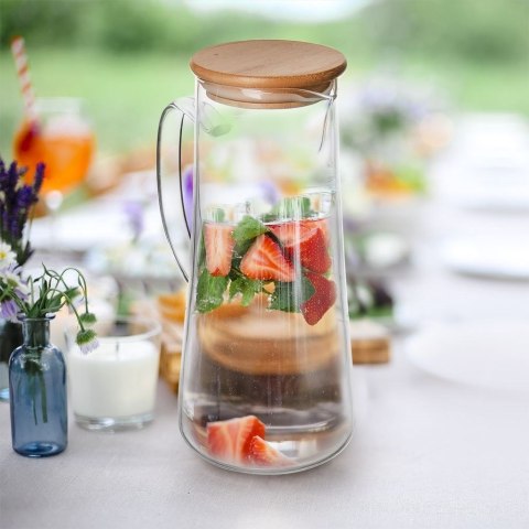 Dzbanek Szklany z Pokrywką Bambusową Solidny Dekoracyjny ORION 1,35 L