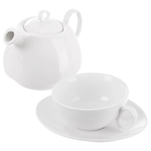 Dzbanek z Filiżanką do Herbaty Ziół Naparów Porcelanowy Biały ORION 3 el.