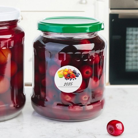 Etykiety Samoprzylepne na Słoiki ORION 36 szt. Okrągłe z Owocami Kolorowe