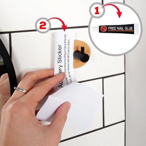 Haczyk Wieszak Samoprzylepny Drewno Bambus Metal Czarny 5 cm Klej