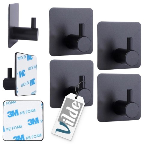 Haczyki Wieszaki Samoprzylepne Stalowe Czarne Solidne na Ścianę VILDE 4 szt