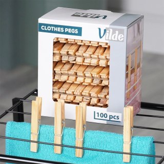 Klamerki na Pranie VILDE Bambusowe 100 szt. 7 cm Mocny Zatrzask