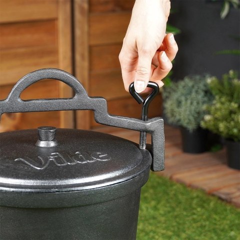 Kociołek Żeliwny Pojemny na Nóżkach z Pokrywką na Ognisko Grill CAST LINE 10 l