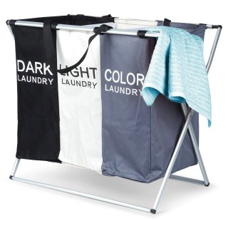 Kosz na Pranie Składany Trzykomorowy Pojemny Wytrzymały VILDE 62x37,5x56cm