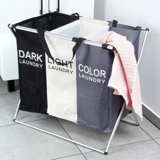 Kosz na Pranie Składany Trzykomorowy Pojemny Wytrzymały VILDE 62x37,5x56cm