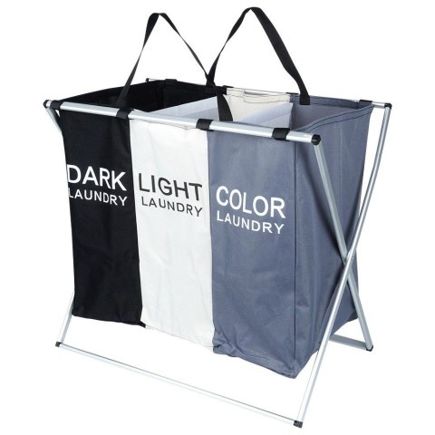 Kosz na Pranie Składany Trzykomorowy Pojemny Wytrzymały VILDE 62x37,5x56cm