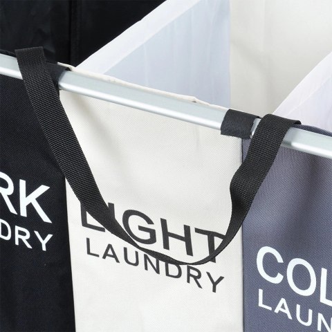 Kosz na Pranie Składany Trzykomorowy Pojemny Wytrzymały VILDE 62x37,5x56cm