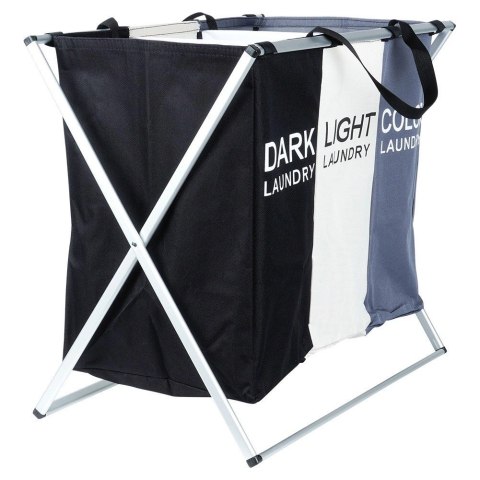 Kosz na Pranie Składany Trzykomorowy Pojemny Wytrzymały VILDE 62x37,5x56cm