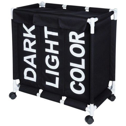 Kosz na Pranie na Kółkach Składany Trzykomorowy 60,5 x 35 x 65 cm VILDE