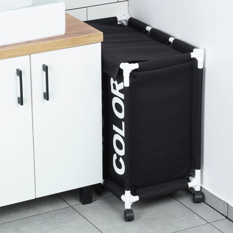 Kosz na Pranie na Kółkach Składany Trzykomorowy 60,5 x 35 x 65 cm VILDE