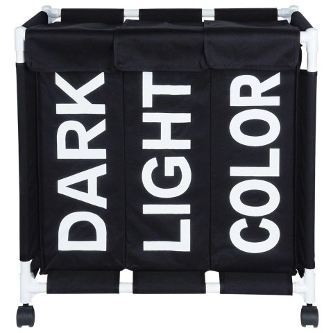 Kosz na Pranie na Kółkach Składany Trzykomorowy 60,5 x 35 x 65 cm VILDE