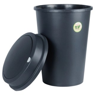 Kosz na Śmieci Odpady z Uchylną Pokrywą Plastikowy Czarny Solidny ORION 47l