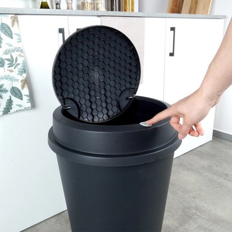 Kosz na Śmieci Odpady z Uchylną Pokrywą Plastikowy Czarny Solidny ORION 47l