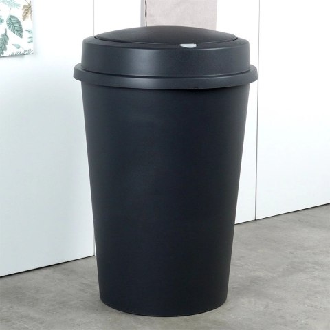 Kosz na Śmieci Odpady z Uchylną Pokrywą Plastikowy Czarny Solidny ORION 47l