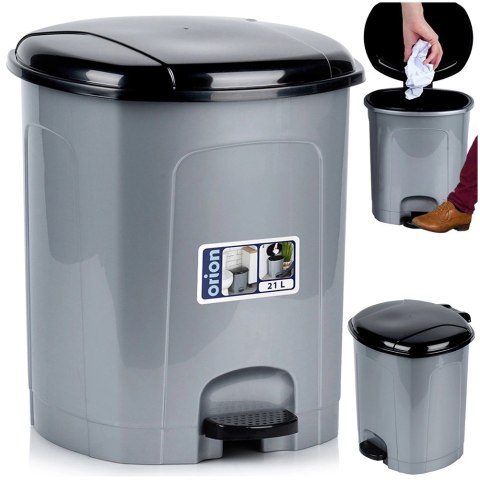 Kosz na Śmieci z Pedałem Plastikowy Szary 21 L ORION Wytrzymały i Pojemny
