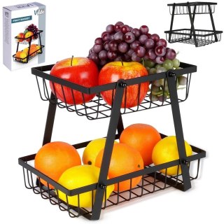 Koszyk na Owoce Warzywa 2 Poziomowy Metalowy Czarny 28 x 17,5 x 21 cm VILDE