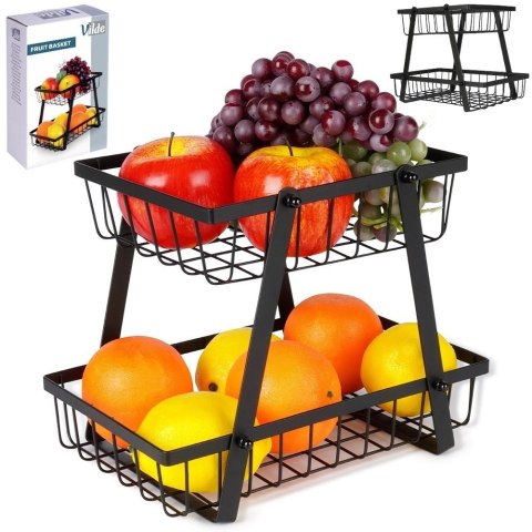 Koszyk na Owoce Warzywa 2 Poziomowy Metalowy Czarny 28 x 17,5 x 21 cm VILDE