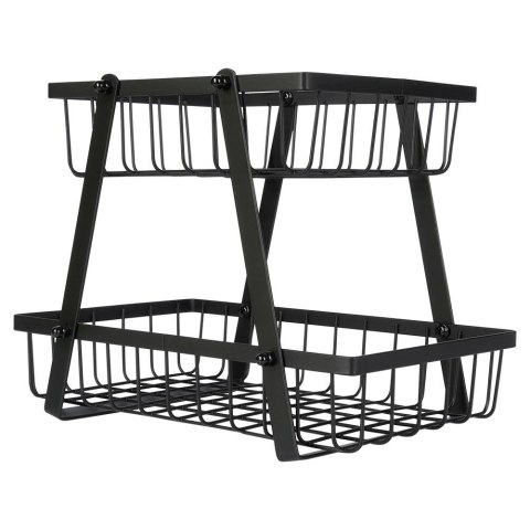 Koszyk na Owoce Warzywa 2 Poziomowy Metalowy Czarny 28 x 17,5 x 21 cm VILDE