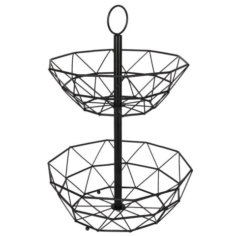 Koszyk na Owoce Warzywa 2-Poziomowy Metalowy Czarny Solidny VILDE 43 x 30cm