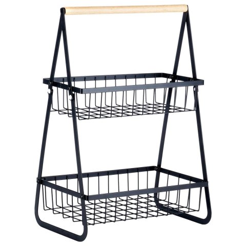 Koszyk na Owoce Warzywa 2-Poziomowy Metalowy Czarny VILDE 29 cm