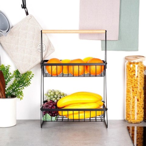 Koszyk na Owoce Warzywa 2-Poziomowy Metalowy Czarny VILDE 29 cm