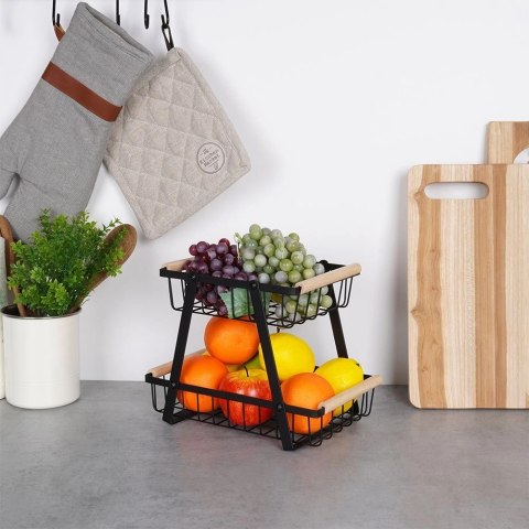 Koszyk na Owoce Warzywa 2-poziomowy Metalowy Czarny VILDE 28 x 17,5 x 21 cm