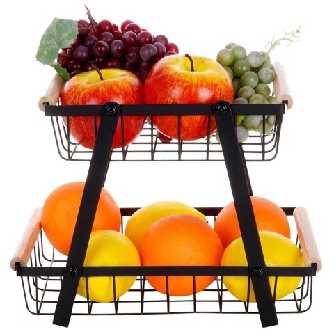 Koszyk na Owoce Warzywa 2-poziomowy Metalowy Czarny VILDE 28 x 17,5 x 21 cm