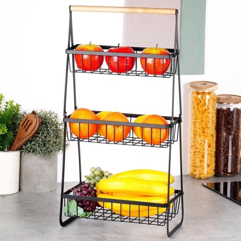 Koszyk na Owoce Warzywa 3-Poziomowy Metalowy Czarny VILDE 29 cm