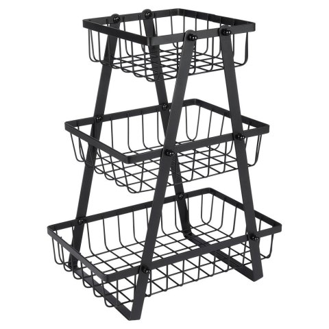 Koszyk na Owoce Warzywa 3 Poziomy Metalowy Czarny 28 x 17,5 x 34,5 cm VILDE