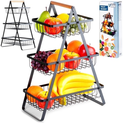 Koszyk na Owoce Warzywa 3-poziomowy Metalowy Czarny VILDE 34x17,5x46,5 cm