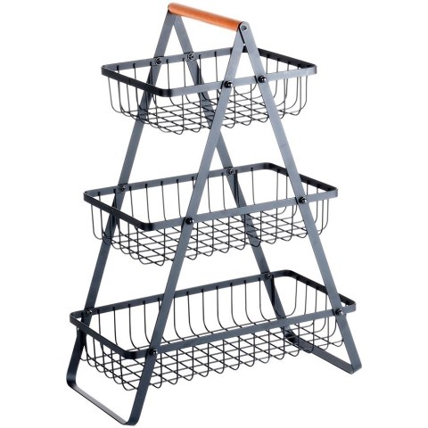 Koszyk na Owoce Warzywa 3-poziomowy Metalowy Czarny VILDE 34x17,5x46,5 cm