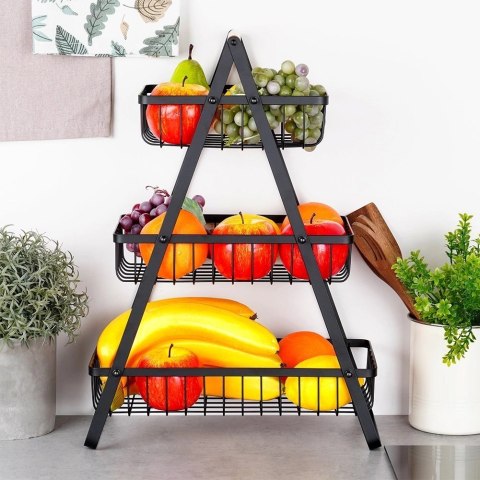 Koszyk na Owoce Warzywa 3-poziomowy Metalowy Czarny VILDE 34x17,5x46,5 cm