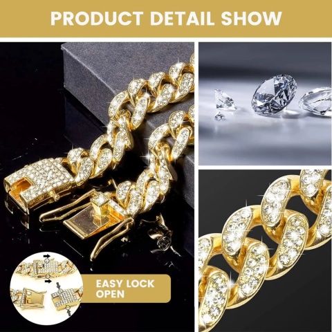 Łańcuszek dla psa Diamentowa kubańska obroża Metalowa obroża z łańcuszkiem z bezpieczną klamrą, kubańska obroża dla kota Biżuteria Akcesoria