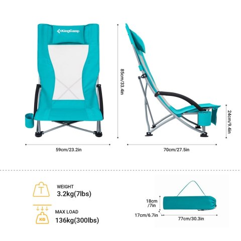 Krzesło Turystyczne Kempingowe Wędkarskie Składane KING CAMP Cyan Wysokie