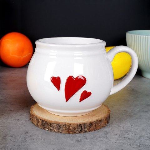 Kubek do Kawy Herbaty Ceramiczny Biały Serce Pojemny Duży ORION 430 ml