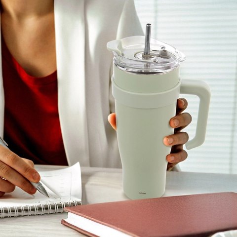 Kubek termiczny stalowy miętowy z uchwytem TERMO 1,2 l