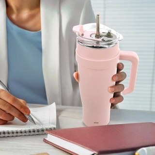 Kubek termiczny stalowy różowy z uchwytem TERMO 1,2 l
