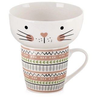 Kubek z Miseczką Porcelanowy 2 el. ORION Kot Zestaw Śniadaniowy