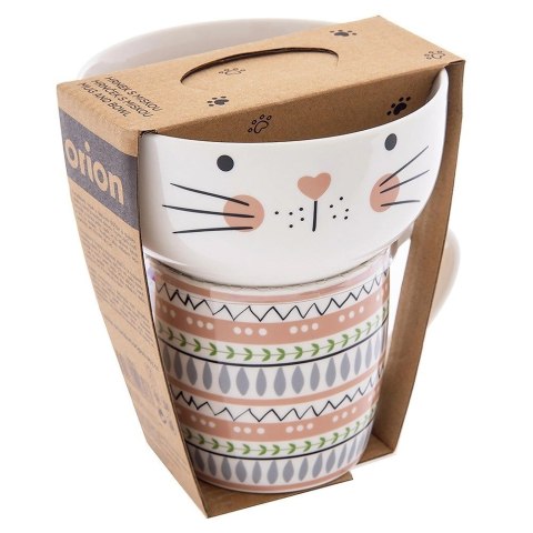Kubek z Miseczką Porcelanowy 2 el. ORION Kot Zestaw Śniadaniowy