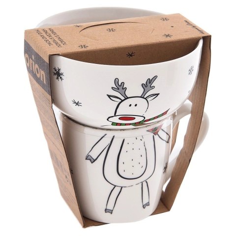 Kubek z Miseczką Porcelanowy 2 el. ORION Renifer Zestaw Śniadaniowy