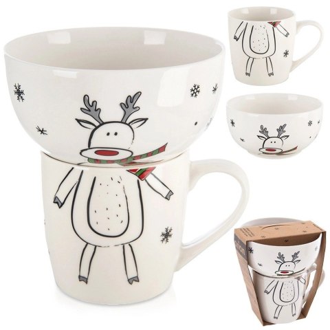 Kubek z Miseczką Porcelanowy 2 el. ORION Renifer Zestaw Śniadaniowy