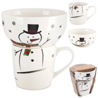 Kubek z Miseczką Porcelanowy 2 el. ORION Zima Bałwan Zestaw Śniadaniowy