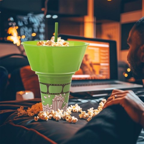 Kubek z Miską na Popcorn Zielony 500 ml ORION ze Słomką 1 L