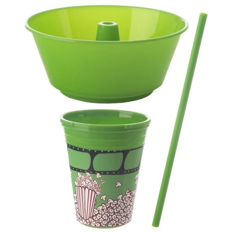 Kubek z Miską na Popcorn Zielony 500 ml ORION ze Słomką 1 L