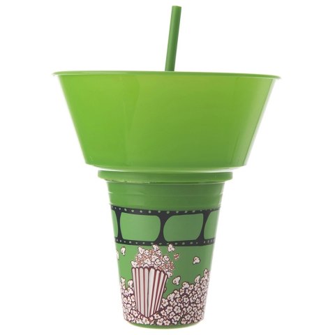 Kubek z Miską na Popcorn Zielony 500 ml ORION ze Słomką 1 L