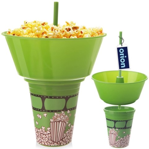Kubek z Miską na Popcorn Zielony 500 ml ORION ze Słomką 1 L