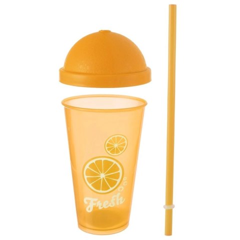 Kubek z Pokrywką i Słomką 450 ml ORION Pomarańczowy Nietłukący do Napojów